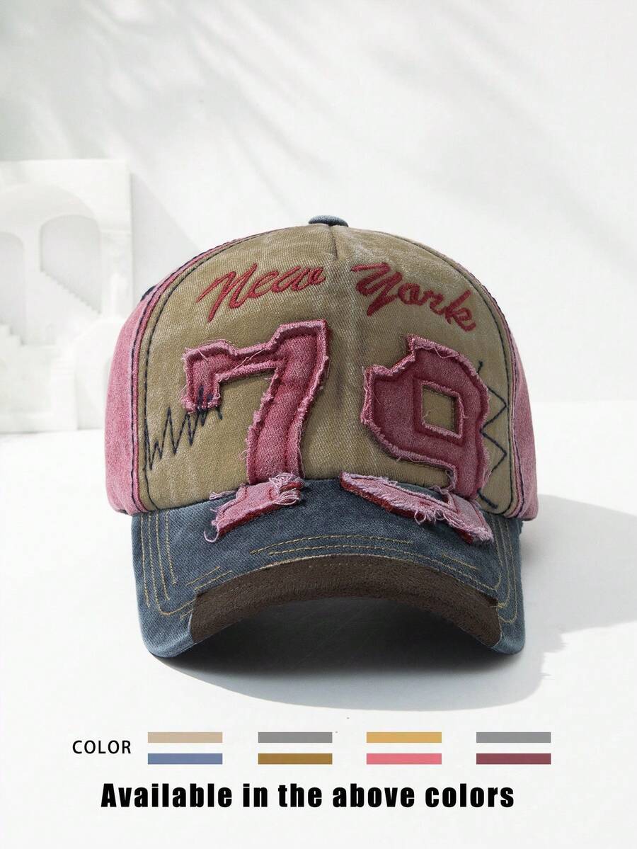 1 件刺绣 79 拼布水洗棒球帽，户外可调节防晒休闲帽，适合春季、秋季旅行、海滩、Y2K 风格年轻帽子