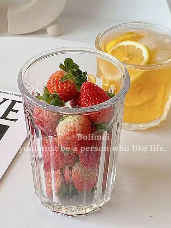 1pc Vertical Stripe Cold Brew Glass Cup, Stylish Minimalist Design, Coffee/Juice/Tea/Milk/Cereal Cold Drink Cup, Large Capacity Creative Gift Cup, Suitable For Office, Home, Party, Afternoon Tea