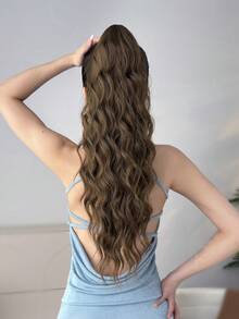 24英寸棕色长款自然波浪爪形马尾假发，耐热合成马尾假发，适合女性和女孩日常佩戴 - 棕色 - 查看 10