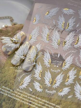 1 Sheet Elegant Angel Wings Swan Crown Nail Stickers Self-Adhesive Golden Plated White/Black Wing Decals Suitable For DIY Nail Art Nail Accessories Mother's Day Gift