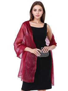 1pc Fashionable And Elegant Blue Shiny Evening Party Dress With Removable Shoulder Cape, Suitable For Ladies For Daily Vacation And Evening Party Matching, 200*68cm/78*26.5in Fall Clothes For Women