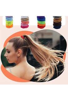100pcs. Solid-Color Elastic Hair Band Set, Multi-Purpose And Durable Hair Band For Daily Use, Suitable For Women Over 14 Years Old. With A Hollowed-Out Design And Multiple Colors To Choose From, It Is Suitable For Ponytail. Solid-Color Casual Polyester Fiber (Polyester) Hair Band For All Four Seasons