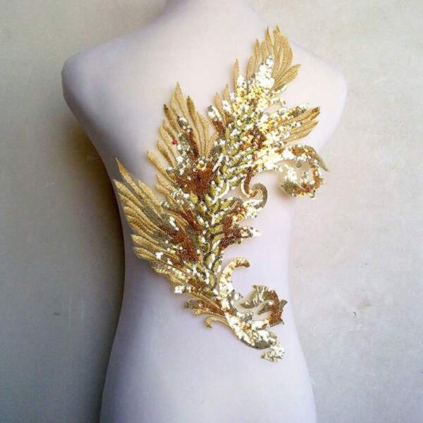 1pc Multi-Color Peacock Tail Sequin Embroidery Patch, Dress Garment Decorative Accessory, Elegant 23.5*45cm