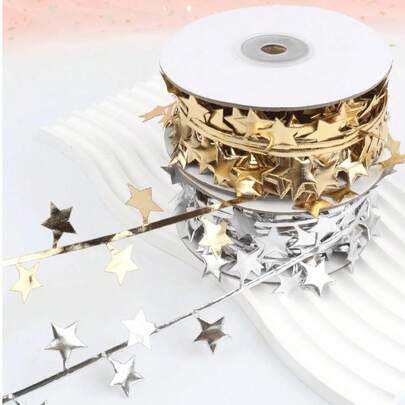 5/10M 金色星形花环线轴，节日装饰丝带，用于手工制作、礼品包装和情人节装饰，时尚丝带珠宝礼盒包装丝带日常装饰情人节，非常适合 DIY 项目、派对装饰和家居装饰，适用于婚礼、生日、节日、派对、家居、情人节、母亲节、DIY 珠宝配饰