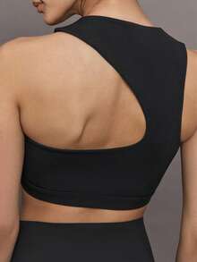 Yefecy 女士纯色露背镂空休闲运动文胸 - 黑色 - 查看 3