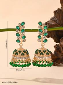 Fashionable Colorful Water Droplet Rhinestone, Rice Bead Inlay Leaf Shaped Earrings, Bohemian Style Ear Jewelry Suitable For Women's Daily Wear