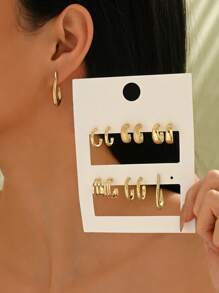 6 pares de aretes de aro de metal de estilo minimalista vintage, adecuados para el uso diario de las mujeres