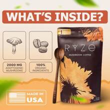 RYZE Mushroom Coffee USDA Organic With 6 Adaptogenic Mushrooms And MCT Oil, USA Grown Instant Coffee For Better Energy, Focus.Digestion, Immunity With Cordyceps, Lion's Mane.Turkey Tail, 30 Servings