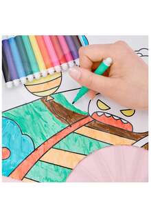 Set de 12 bolígrafos de acuarela miniatura de colores para niños en jardín de infancia, lavables, para pintura artística y manualidades con brocha de colores - Multicolor - Ver 4