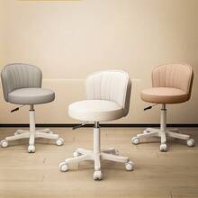 1 PC Adjustable Height Swivel Vanity Stool With Backrest And Wheels For Spa Salon PU Leather Footstool, Adjustable Swivel Salon Stool Vanity Chair Round Swivel Drafting Work SPA Task Chair With Wheels, Living Room Furniture, Spa Salon Stool, Preferred Gifts For Little Princess - 灰色 - 查看 6