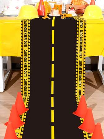1Pc Yellow Caution Theme Table Runner Tablecloth, Yellow Warning Racing Track Table Flag, Construction Vehicle Party Decorations, Game Sport Events Decor, Race Car Theme Birthday Decor Party Decor Party Favor, Home Decor Room Decor Table Decor Kitchen Decor, Birthday Gifts