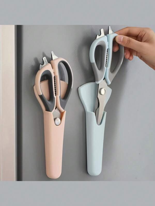 7 In 1 Multi-Function Kitchen Scissors With Magnetic Holder, Stainless Steel Sharp Blade For Cutting Food, Meat, Fish – Bone Scissors Powerful Tool Scissors Refrigerator Scissors Outdoor Scissors Easy To Use Kitchen Tools - Comfort Grip, Detachable, Easy To Clean, Durable, Sharp, Portable