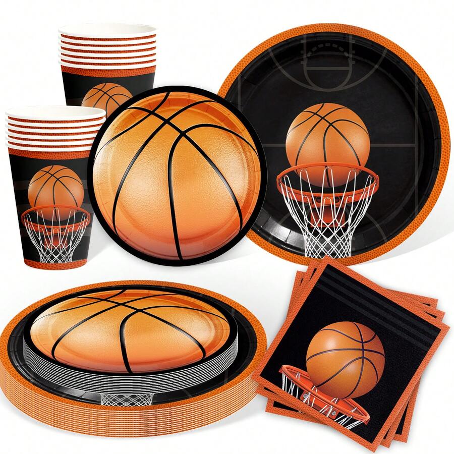Basketball Party Supplies Basketball Plates Napkins Tableware Set Sports Theme Party Decorations Basketball Table Decoration For Teenagers Kids Boys Basketball Team Party Supplies - Multicolor - View 1