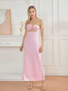 Y2k Floral Cut Out Strapless Maxi Dress For Women 2025 Summer Backless Bodycon Satin Tube Dress Off Shoulder Formal Cocktail Beach Long Sundress - Hồng - Xem 9