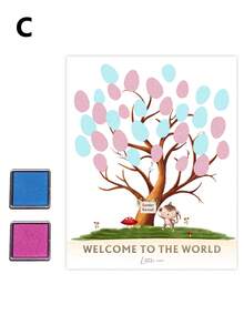 1 件，性别揭示派对留言板，DIY 留言指纹树，迎婴派对宾客留言簿，独特的派对记忆簿（带指纹垫），婴儿房装饰用品