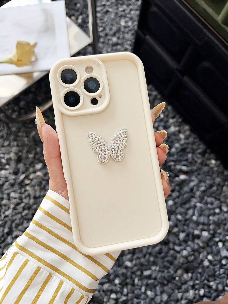 1pc Plain Dopamine Matte Sparkly Butterfly Simple & Clean Phone Case Fit For 16 Pro Max,International Version, Not The Domestic Version