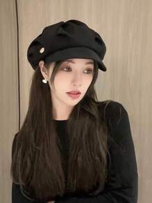 Women's Fashion Pleated Cloud Beret Hat, Retro Octagonal Peaked Newsboy Artist Cap