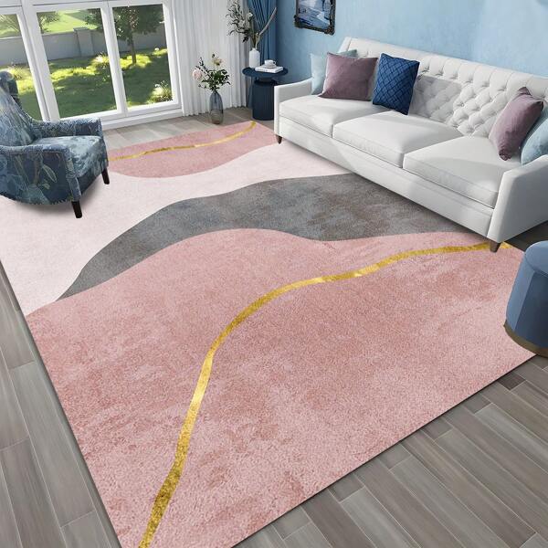 1 Alfombra de área de lujo, moderna y minimalista con diseño geométrico europeo, alfombra rectangular suave y antideslizante con tonos sutiles, adecuada para uso en exteriores, entrada, sala de estar, dormitorio, lavadero, baño, sala de juegos, lavable a máquina para todas las temporadas, tamaño grande, decoración para el hogar