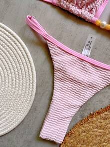 Pink Bikini Set With Thong Bottoms, Beach Swimwear - Baby Pink - View 3