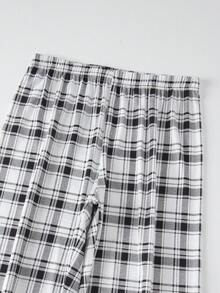 2pcs Men's Lightweight Pajama Set, Short Sleeve Top And Long Pants, Men's Spring/Summer Plaid Striped Loungewear Set - Light Grey - View 6