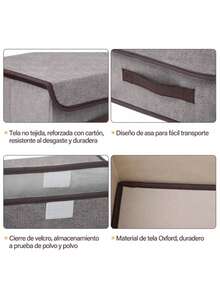 Set de 6 cajas de almacenamiento grises tres grandes y tres pequeñas organizadores para guardar ropa y accesorios caja plegable para armario guardarropa multiuso resistente - Gris - Ver 5