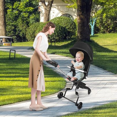 Triciclo infantil con capota, asiento para bebé, barra de empuje regulable en altura, 30*55*86,5cm