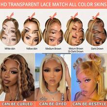 220% Highlight Bob Wig Straight HD Lace Short Bob Wig Human Hair Chocolate Brown 13x4 Lace Closure Wig Ombre 4/27 Straight Lace Front Wig Pre Plucked Honey Blond  For Girls Colored Brazilian Human Hair Wigs For Women Baby Hair - SP4/27 - 查看 8