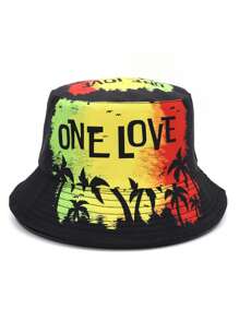 Cappello da pescatore alla moda con stampa "One Love", cappello da sole casual da esterno con protezione solare, unisex, stile giamaicano