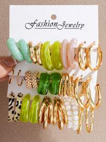 12/20/30 件套波西米亚仿珍珠树脂时尚多色耳环套装,适合日常、海滩、约会、派对、夏季礼物(可能会出现色差) - 款式1 - 查看 3