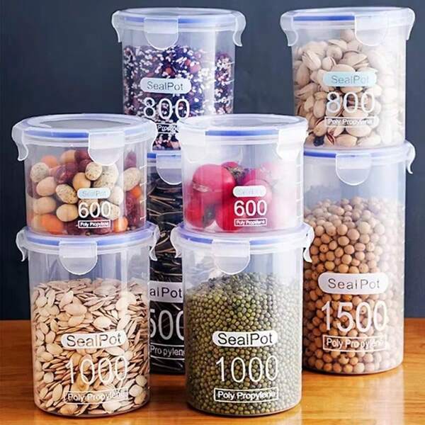 S/M/L/XL 尺寸透明塑料密封食品储存罐厨房谷物糖果香料罐储物容器适用于厨房
