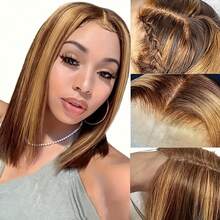 220% Highlight Bob Wig Straight HD Lace Short Bob Wig Human Hair Chocolate Brown 13x4 Lace Closure Wig Ombre 4/27 Straight Lace Front Wig Pre Plucked Honey Blond  For Girls Colored Brazilian Human Hair Wigs For Women Baby Hair - SP4/27 - 查看 4