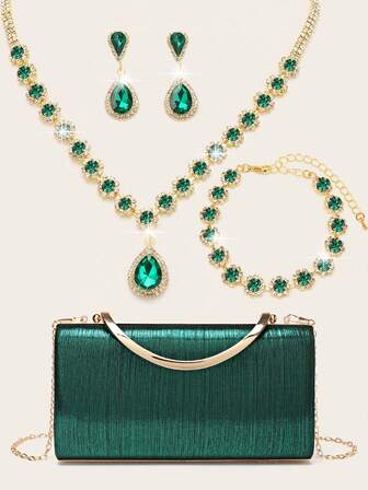 Ladies' Diamond Jewelry Sparkling Luxury Diamond Jewelry Set Sparkling Necklace Earrings Bracelet Set Personalized Sparkling Silk Hardware Buckle Handbag Handbag Fashion Banquet Bag Handheld Banquet Bag Handheld Wallet Elegant Handheld Banquet Bag Ladies' Ball Handbag Ladies' Bridal Banquet Bag Ball Handbag Metal Chain Handbag Wedding Party Handbag Cocktail Party Wedding New Wallet Banquet Bag