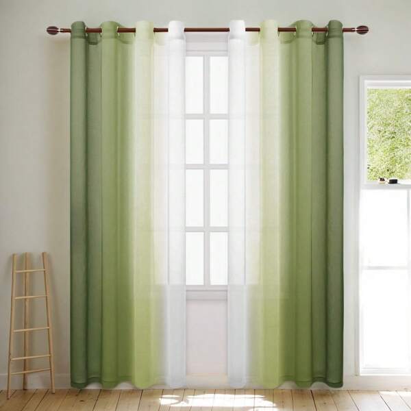 2pcs Gradient Sheer Curtains, Grommet Top Window Drapes, Window Treatments For Bedroom Living Room, Home Decoration, Room Decoration