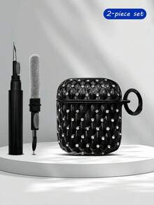 2pcs Set: Rhinestone Ear Hooks Cover For AirPods Pro, Protective Case + Cleaning Brush - Buckle - View 11