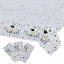 3 Pieces ,Party Graduation Tablecloths Graduation Table Cover Of 2025 Class Decorations Supplies Black White Gold Disposable Tablecloth
