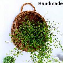 1pc 吊篮壁挂式花盆，藤条壁挂式吊篮，编织花盆花篮壁挂式，藤条插花。用于墙壁装饰、走廊墙壁装饰、春夏装饰 - 棕色 - 查看 3