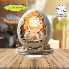 1 Pc 2D Flat Bohemian Style Acrylic Egg, With 2 White Rabbits - Charming Desk Decor Suitable For Easter And Halloween' - Multicolor - View 5
