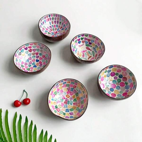 1pc 13cm Diameter X 6cm Height Shell & Coconut Shell Decorative Storage Container, Desktop Decor, Key Holder