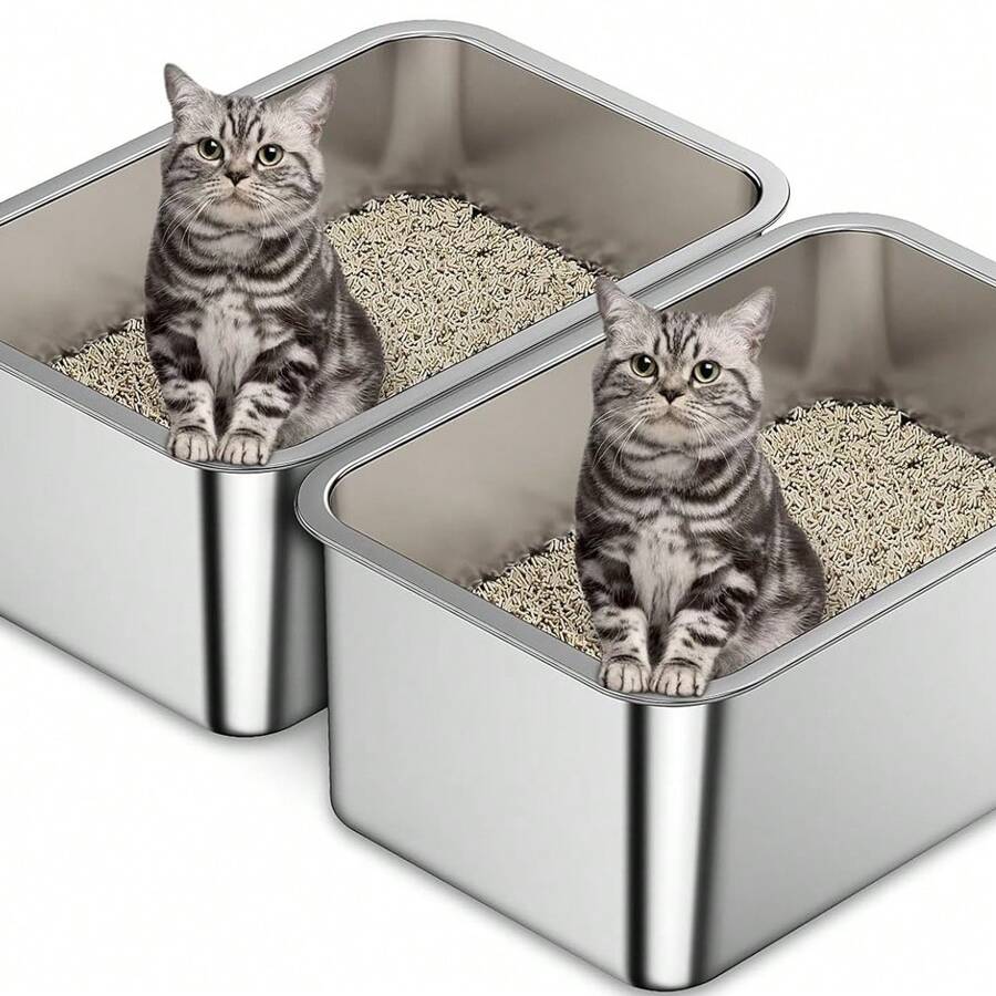 2 Pcs Litter Box For Cat/Kitten/Rabbits, Metal Litter Box For Cats, Odor Control Kitten Litter Pan, 17.5" L X 13.6" W X 6" H