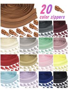 1 Conjunto = 4,50 m Zíperes + 10 Puxadores de Zíper, Zíperes de Nylon 5#, 20 Opções de Cor, Puxadores de Zíper Combinando, Adequado para Vestuário, Bolsas, Têxteis Domésticos, Almofadas, Edredons