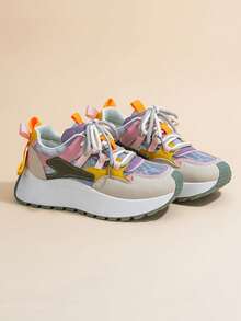 Zapatillas con suela gruesa y plataforma de 2025, para mujer. Zapatillas deportivas casuales con parches, transpirables, adecuadas para otoño - Verde - Ver 2