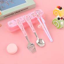 Sanrio Sanrio My Melody Stainless Steel Fork And Spoon Set With Box, Cartoon Cute Portable Reusable Tableware, Cute Home And Outdoor School Supplies, Camping Accessories Christmas Birthday Gifts