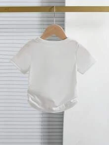 Baby Girl Sweet Ruffle Hem Elastic Waist White Short Sleeve T-Shirt With Bow Decor, Versatile And Adorable - White - View 2