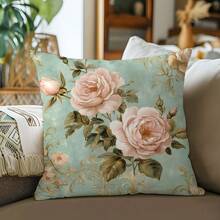 1 件洛可可粉色花卉复古印花单面装饰抱枕套，17.7*17.7 英寸，家居装饰靠垫套，适用于客厅沙发卧室，派对装饰礼物 - 款式D - 查看 1