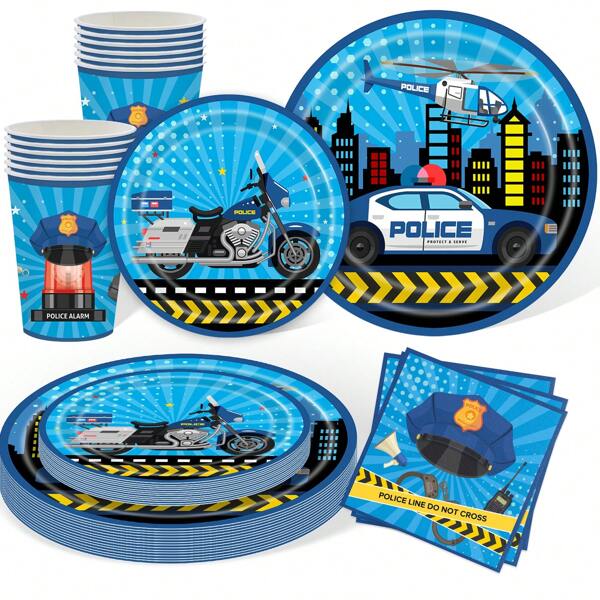Police Party Tableware Police Party Plates Cups And Napkins Party Supplies Police Birthday Party Tableware Set Police Officer And Car Party Decorations Favors For Police Theme Party
