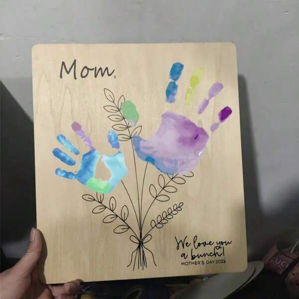 1 pieza de cartel de madera con huella de mano extra grande para el Día de la Madre, DIY, de 30 cm/11.8 pulgadas, decoración del Día de la Madre, recuerdos del Día de la Madre, adornos de decoración del hogar, regalos de madera para mamá y abuela