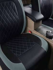 9件套菱形图案真皮汽车座椅套 - 亮面设计，通用型，适用于SUV/轿车/厢式货车（兼容安全气囊，包含前排/后排/头枕套） - B款 - 查看 7