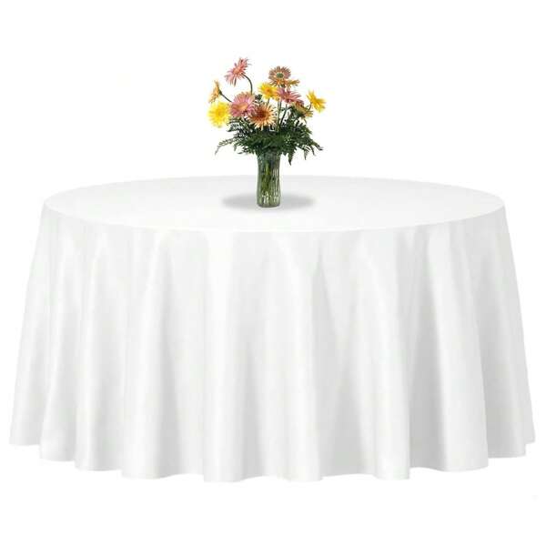 1pc Round Satin Tablecloth Solid Color For Christmas Wedding Party Decorations Modern Table Covers (Color : White)