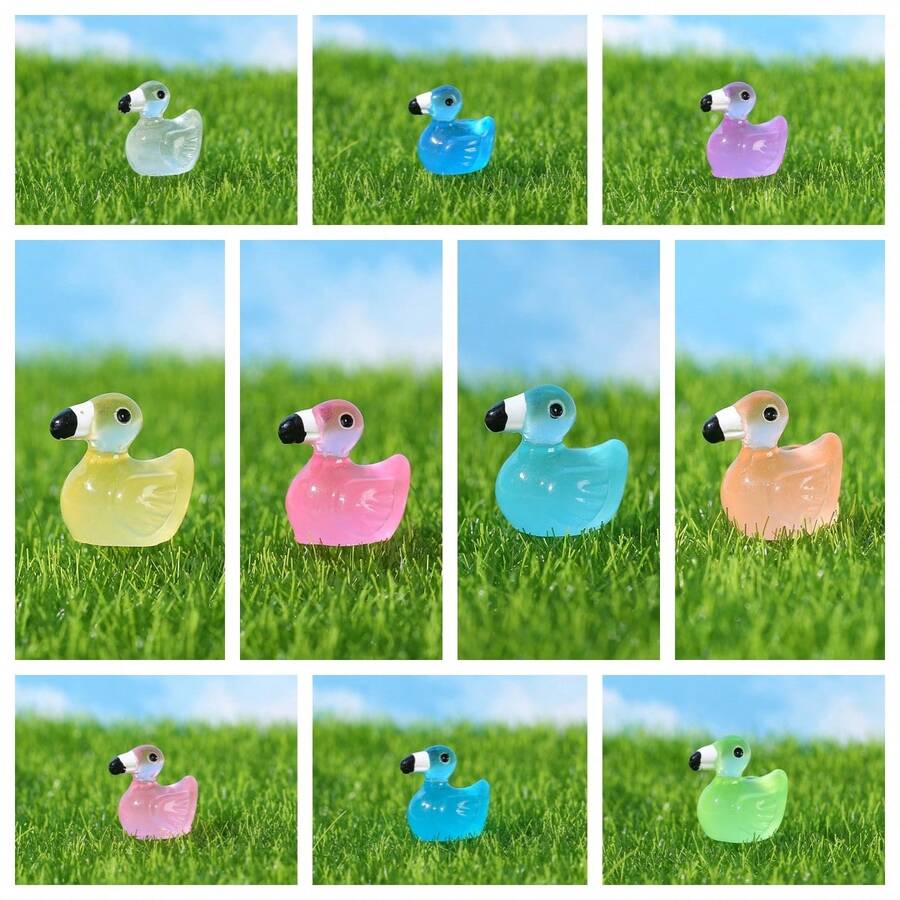 10 pièces Flamant rose fluorescent, décoration de modèle d'animal miniature, flamants roses colorés mignons, accessoires de résine DIY pour animaux, petit ornement de bureau, cadeau de remise des diplômes, joie de tous les jours
