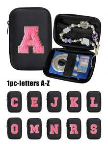 Portable Ccd Camera Protective Case, Rose Red Initial Letters A-Z Towel Embroidered ,Compact Design, Waterproof Material, Ideal For Outdoor Photography Enthusiasts And Travelerscharger Case,Office Must Haves Digital Bag Cable Camerabag Electronic Data Cable Organizer Storage,Power Bank Cover Forwallet Travel Camera Bag,Women Man Gifts,Essential Teacher Supplies,Waterproof Lightweight Large Capacity Portable Accessories ﻿ - Black - View 1